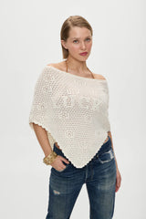 x BELLA HADID Western Crochet Poncho - White