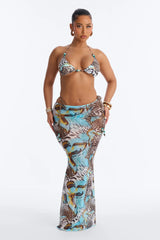 Nila Mixed Beaded Print 3 Piece Triangle Bikini & Skirt Set - Blue/combo