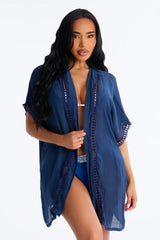 Off Duty Linen Swim Cover Up Shirt - Navy
