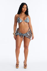 Tied Up Animal Tie Dye 3 Piece Bikini & Cover Up Sarong Sunsuit - Blue