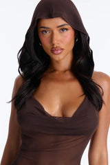Keep Cool Fringe Hooded Mesh Cover Up Maxi Dress - Chocolate