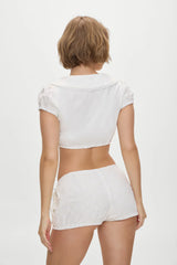 x BELLA HADID Little Miss Mini Shorts - Salt Air Eyelet