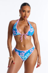 Alana Floral 3 Piece Halter Bikini & Short Sunsuit - Turquoise/combo