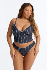 Fatima Polka Dot Tank Top Lace Trim 2 Piece Bikini - Black/combo
