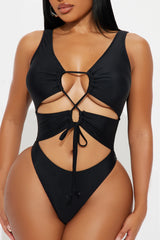Sunny Rays Lace Up Cutout 1 Piece Swimsuit - Black