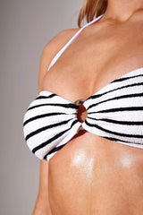 Serene Ring Detail Striped Bikini Top in White