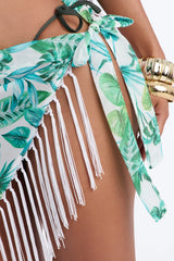 In The Tropics Mesh Fringe Swim Cover Up Sarong - Teal/combo