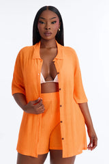 Summer Breeze Button Up Cover Up Shorts Set - Orange
