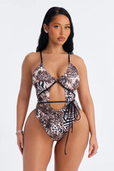 Sunkissed Strappy 1 Piece Cut Out Swimsuit - Leopard