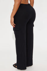 Keep It Simple Gauze Cover Up Cargo Pants - Black
