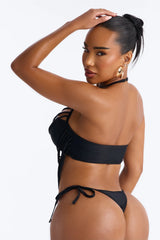 Hot Sand Energy Draped 2 Piece Beaded Bikini Set - Black