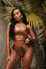 Maui Mix And Match Metallic High Rise Bikini Bottom - Bronze