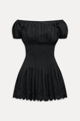 Sadie Embroidered Mini Dress - Black
