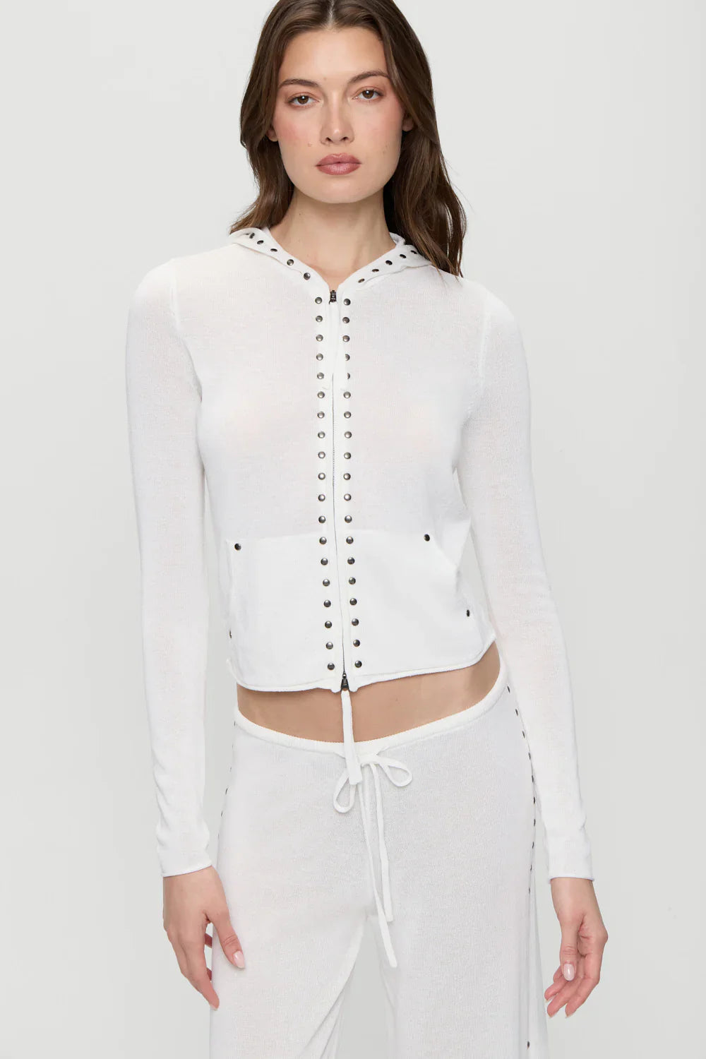 Atlas Zip Up Knit Hoodie - Coconut Cream