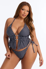 Poolside Cutie 2 Piece Polka Dot Tankini Bikini Set - Black/combo