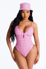 Tamara 1 Piece Swimsuit With Hat - Pink/combo