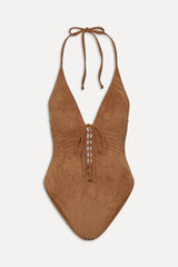 x BELLA HADID Barrel  Suede One Piece Swimsuit - Sunkissed Suede