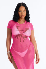 LA Nights Fishnet Cover Up Dress - Pink
