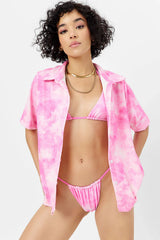 Hunter Terry Button Up Shirt - Distorted Pink Dye