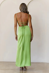 Midnight Heirloom Satin Maxi Dress Green