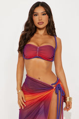 Celeste Rope 3 Piece Bikini Mesh Maxi Sarong Set - Purple/combo