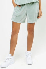 Burl High Waist Velvet Sweat Short - Sage Green
