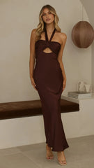 Grace Halter Maxi Dress - Chocolate