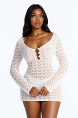 Tia Crochet Wood Beads Cover Up Dress - White