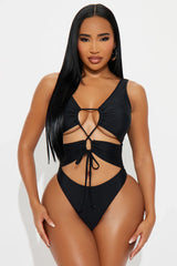 Sunny Rays Lace Up Cutout 1 Piece Swimsuit - Black