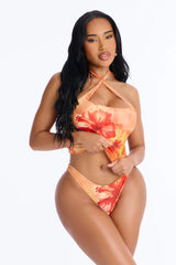 Mabel 2 Piece Floral Tankini Bikini Set - Orange
