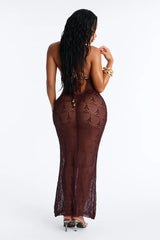 Jocelyn Crochet V-Neck Swim Cover Up Dress - Brown