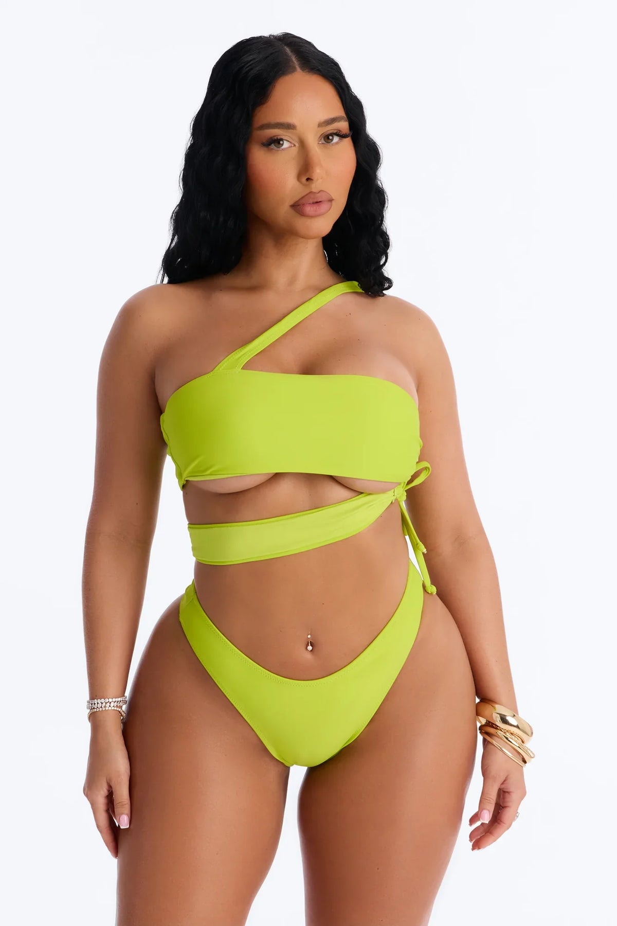 Selfies And Suntans Cutout 2 Piece Bikini - Lime
