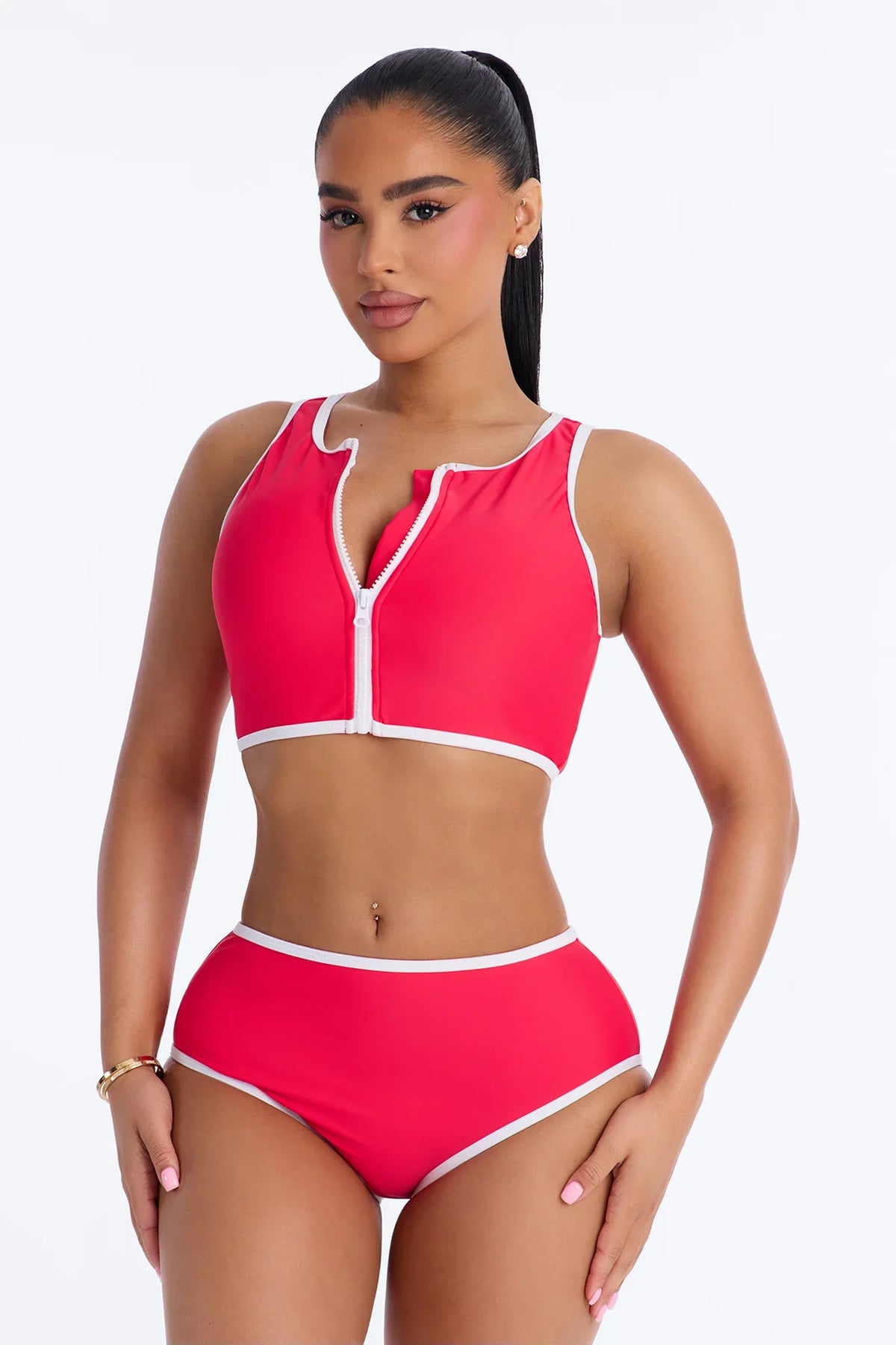 Waves Runner Colorblock Tank High Waist 2 Piece Bikini Bottom - Red/combo
