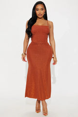 Roxanne Ruched Shimmer 1 Piece Swimsuit & Cover Up Skirt Set - Rust