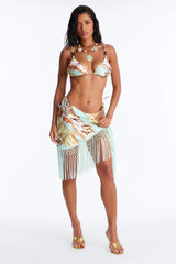 Neeva Tiger Fringe 3 Piece Bikini & Sarong Sunsuit - Blue/combo
