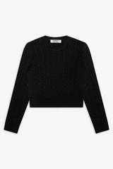 Varsity Cable Knit Sweater - Black