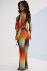 Summer Muse Cowl Neck Mesh Cover Up Pants Set - Multi Color